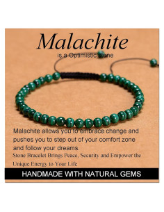Pulsera de Macramé Ajustable Perlas Masivas Malaquita 4mm