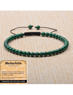 Pulsera de Macramé Ajustable Perlas Masivas Malaquita 4mm 2