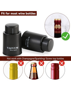 2 Tapones de Vacío para Botellas de Vino Sunwuun - Conservador Reutilizable 2