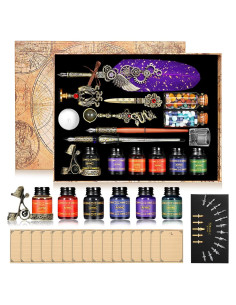 Juego de Caligrafía AIYNC con Pluma de Pavo y Tinta