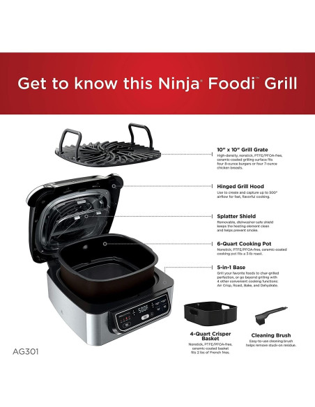 Parrilla Eléctrica Ninja Foodi AG301 5-en-1 Programable