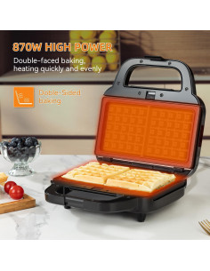 Máquina de Waffles Samoris 2 Rebanadas Antiadherente 870W 2