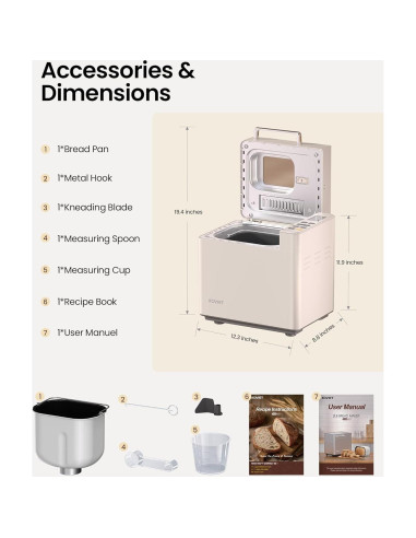 Panificadora KOVIET 25 en 1 Acero Inoxidable 2kg Beige
