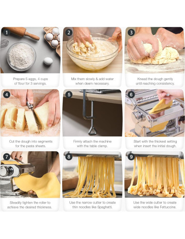 Máquina de Pasta ISILER 2 en 1 con 9 Grosor Ajustable