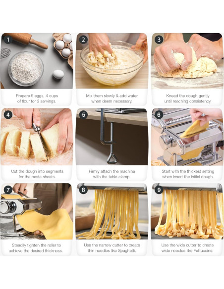 Máquina de Pasta ISILER 2 en 1 con 9 Grosor Ajustable