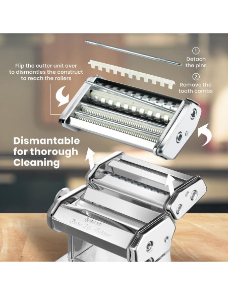 Máquina de Pasta ISILER 2 en 1 con 9 Grosor Ajustable