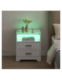Mesa de Noche LED IDEALHOUSE con 2 Cajones y Vidrio