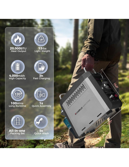 Calentador de Agua Portátil CAMPLUX Nano 3 Max Ducha Camping