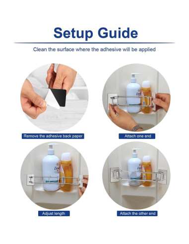 Barra de Almacenamiento de Esquina para Ducha RV Safoner - Acero Inoxidable Ajustable 20.1-34.8 cm