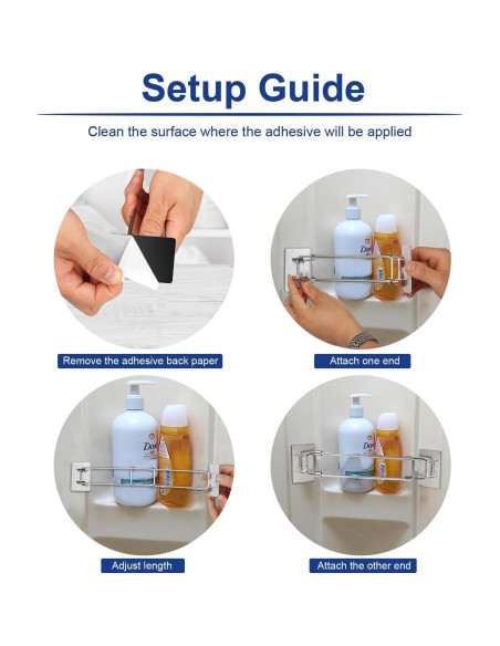 Barra de Almacenamiento de Esquina para Ducha RV Safoner - Acero Inoxidable Ajustable 20.1-34.8 cm