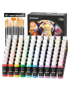 Set de 80 Pinturas Acrílicas Shuttle Art 60 ml y 12 Pinceles