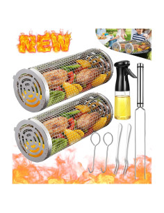Cesta de Asado Rodante Aucma 9.91cm Acero Inoxidable BBQ