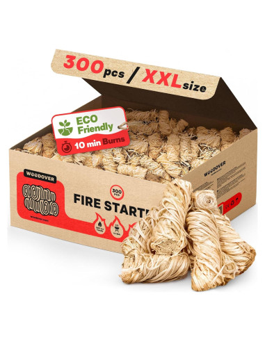 300 Iniciadores de Fuego Naturales Woodover para BBQ y Chimenea