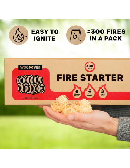 300 Iniciadores de Fuego Naturales Woodover para BBQ y Chimenea
