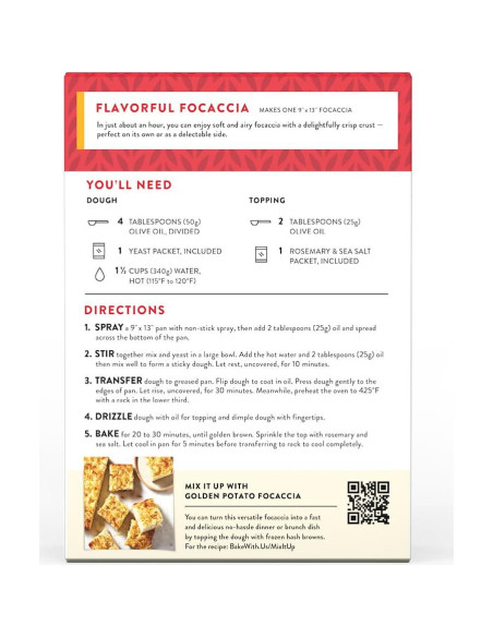 Kit de Mezcla de Focaccia King Arthur 18.4 oz - Listo en 1 hora