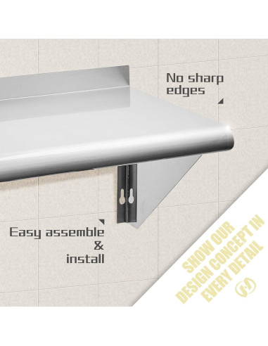 Estante Flotante Hally 30 x 152 cm Acero Inoxidable 142 kg