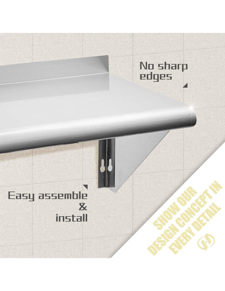 Estante Flotante Hally 30 x 152 cm Acero Inoxidable 142 kg