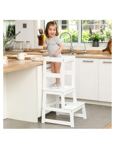 Escalera de cocina Wiifo para niños con barandilla blanca