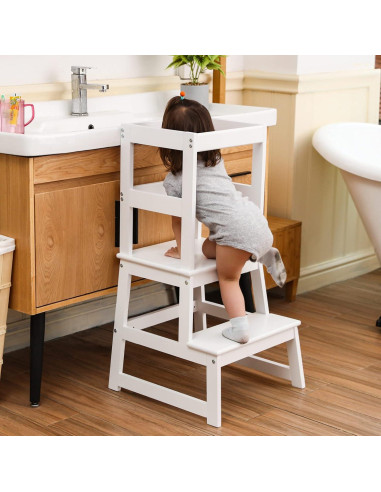 Escalera de cocina Wiifo para niños con barandilla blanca