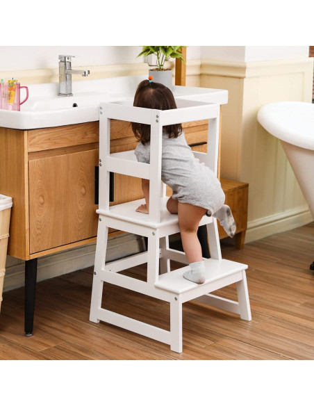 Escalera de cocina Wiifo para niños con barandilla blanca