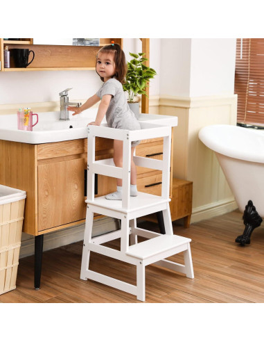 Escalera de cocina Wiifo para niños con barandilla blanca