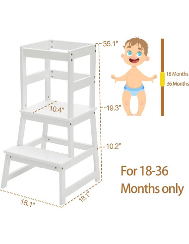 Escalera de cocina Wiifo para niños con barandilla blanca