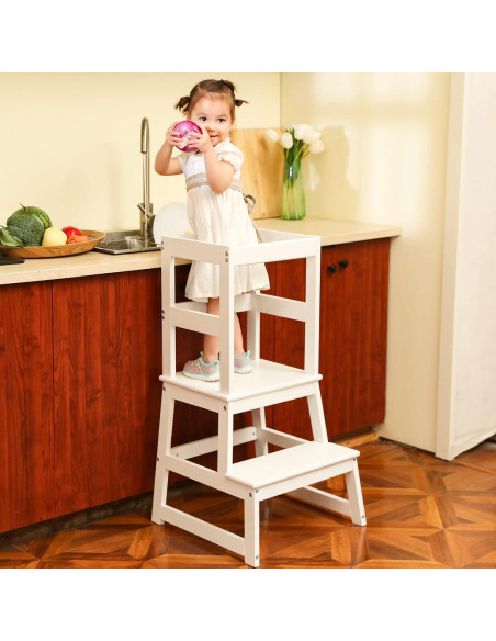 Escalera de cocina Wiifo para niños con barandilla blanca