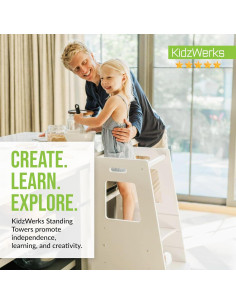 Taburete Montessori KidzWerks Blanco - Torre de Pie Ajustable 2 Pasos 2