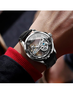 Reloj OLEVS automático esqueleto para hombres con cuero 2