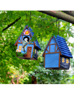 Casa de Aves Colgante Pintada a Mano ZLSZTMI Azul 20.32cm 2