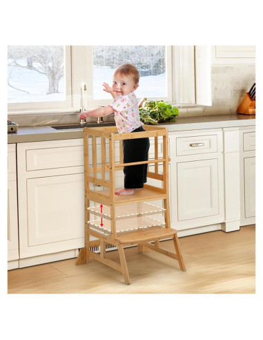 Torre de Aprendizaje Cosyland para Niños - Taburete Ajustable Natural