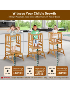 Torre de Aprendizaje Cosyland para Niños - Taburete Ajustable Natural 2