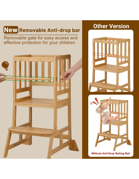 Torre de Aprendizaje Cosyland para Niños - Taburete Ajustable Natural