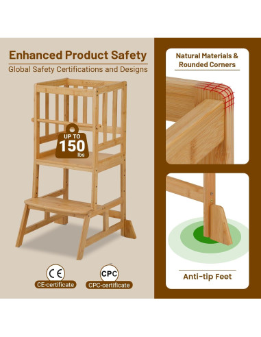 Torre de Aprendizaje Cosyland para Niños - Taburete Ajustable Natural