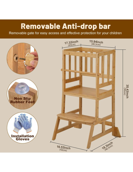 Torre de Aprendizaje Cosyland para Niños - Taburete Ajustable Natural