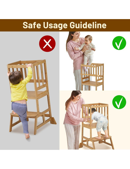 Torre de Aprendizaje Cosyland para Niños - Taburete Ajustable Natural