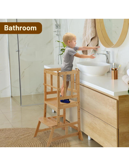 Torre de Aprendizaje Cosyland para Niños - Taburete Ajustable Natural