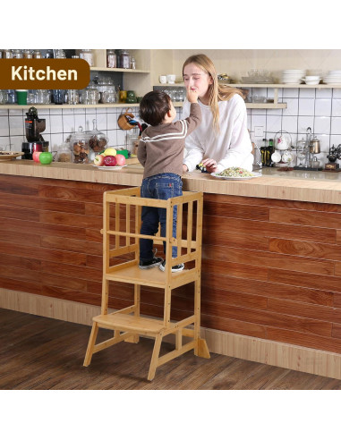 Torre de Aprendizaje Cosyland para Niños - Taburete Ajustable Natural