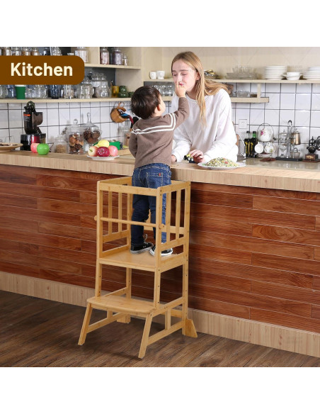 Torre de Aprendizaje Cosyland para Niños - Taburete Ajustable Natural