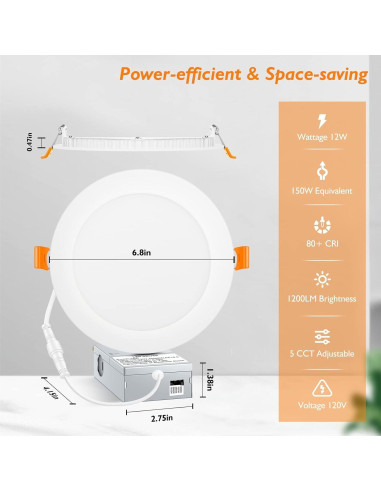 BesLowe 16 Paquetes Luces LED Empotradas 12W 6" Regulables