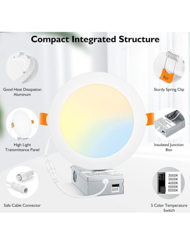BesLowe 16 Paquetes Luces LED Empotradas 12W 6" Regulables