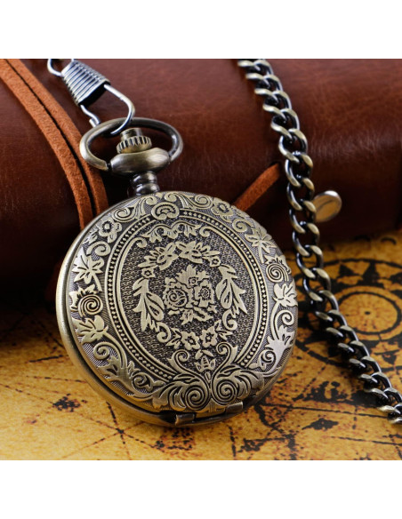 Reloj de bolsillo SwitchMe de bronce con cadena y esfera romana Reloj de bolsillo SwitchMe de bronce con cadena y esfera romana