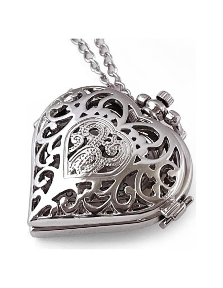 Reloj de bolsillo VIGOROSO analógico plateado con corazón