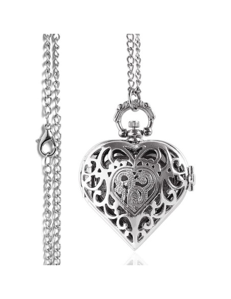 Reloj de bolsillo VIGOROSO analógico plateado con corazón