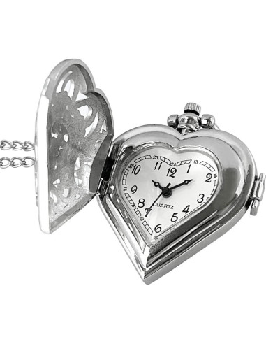 Reloj de bolsillo VIGOROSO analógico plateado con corazón