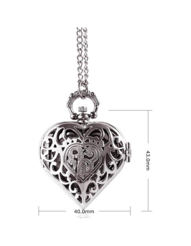 Reloj de bolsillo VIGOROSO analógico plateado con corazón