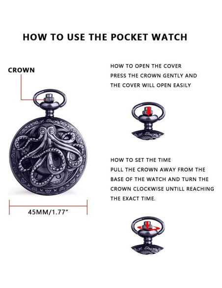 Reloj de bolsillo BOSNI CF1173 Steampunk con cadena 4.5 cm