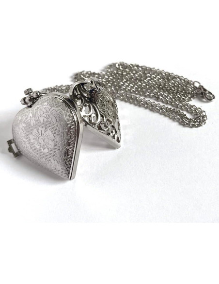 Reloj de bolsillo VIGOROSO analógico plateado con corazón