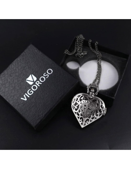 Reloj de bolsillo VIGOROSO analógico plateado con corazón