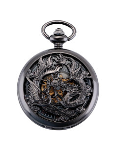 Reloj de bolsillo SIBOSUN mecánico Dragón y Fénix negro